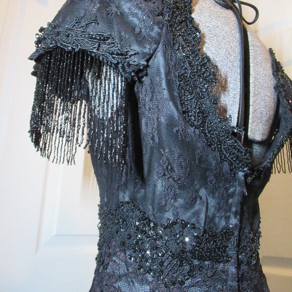 Lorrie Kabala Vintage 1980s Black Lace Bead & Sequin Encrusted Mermaid Gown 10 - Picture 10 of 17